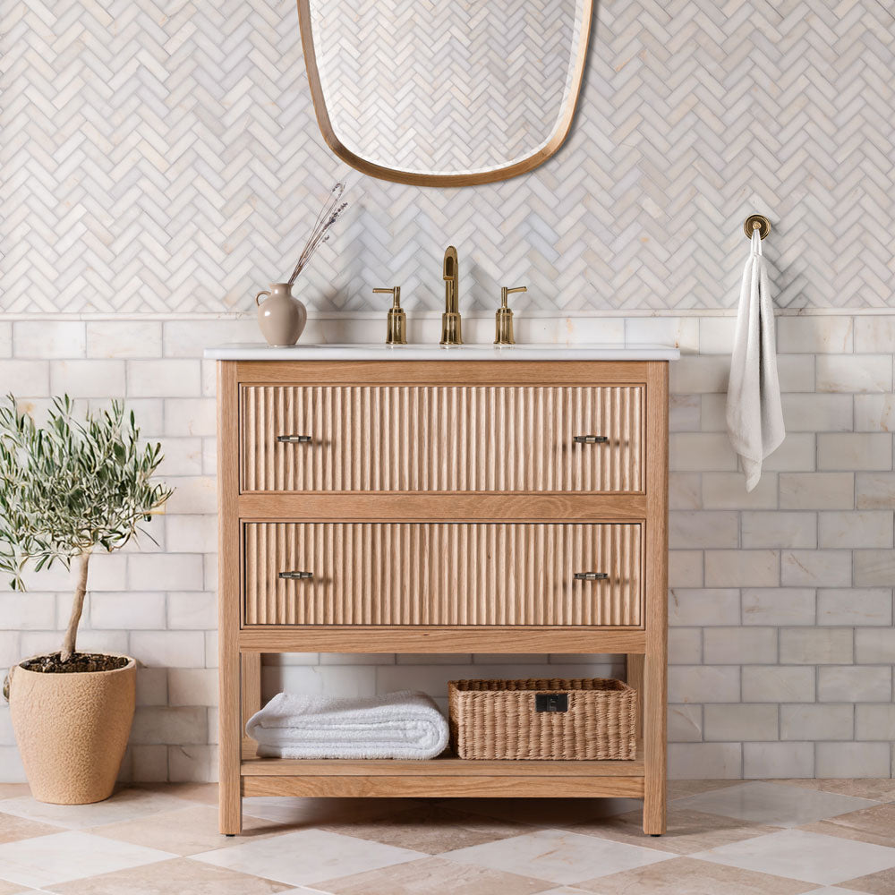 Noche Single Vanity Unit - Oak