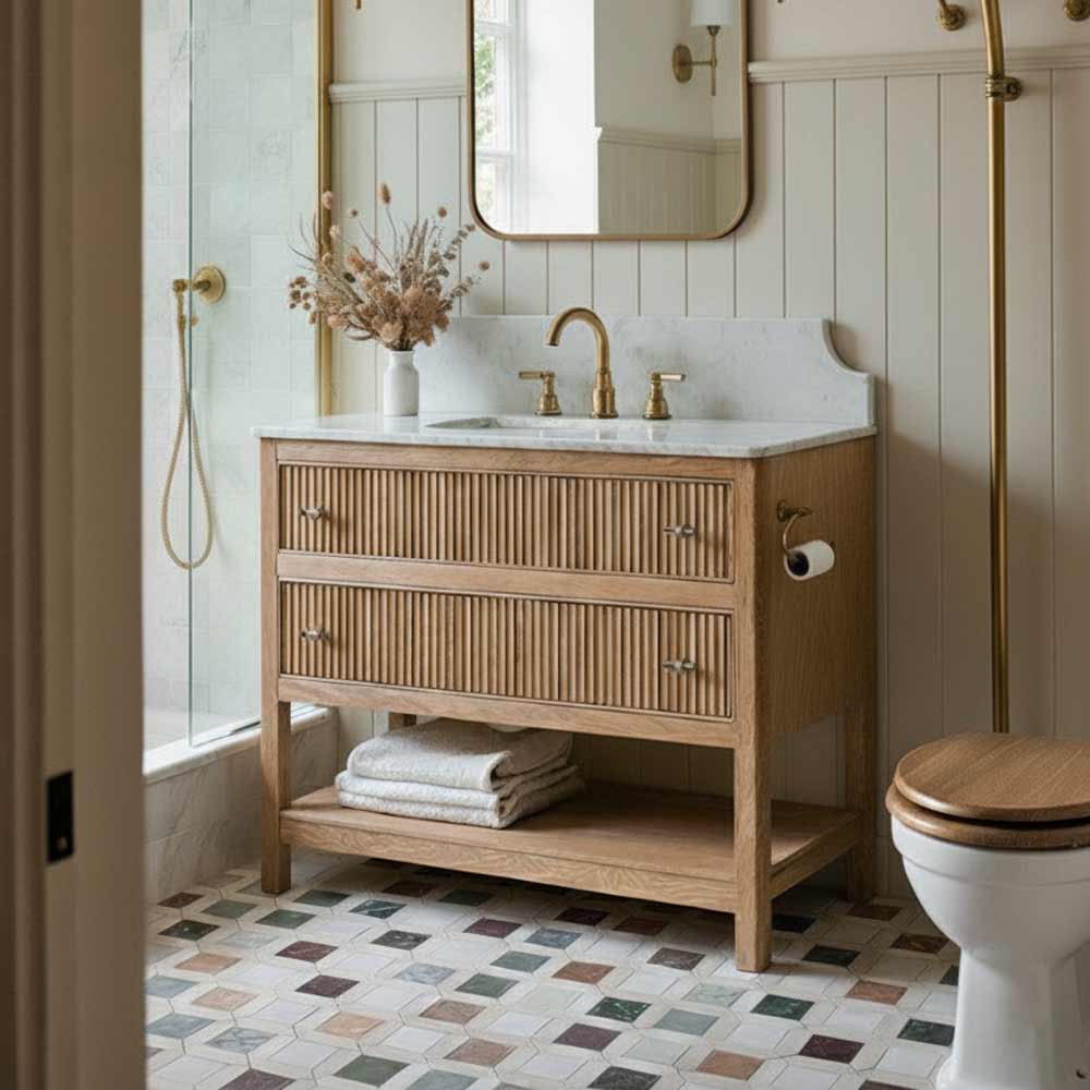 Noche Single Vanity Unit - Oak