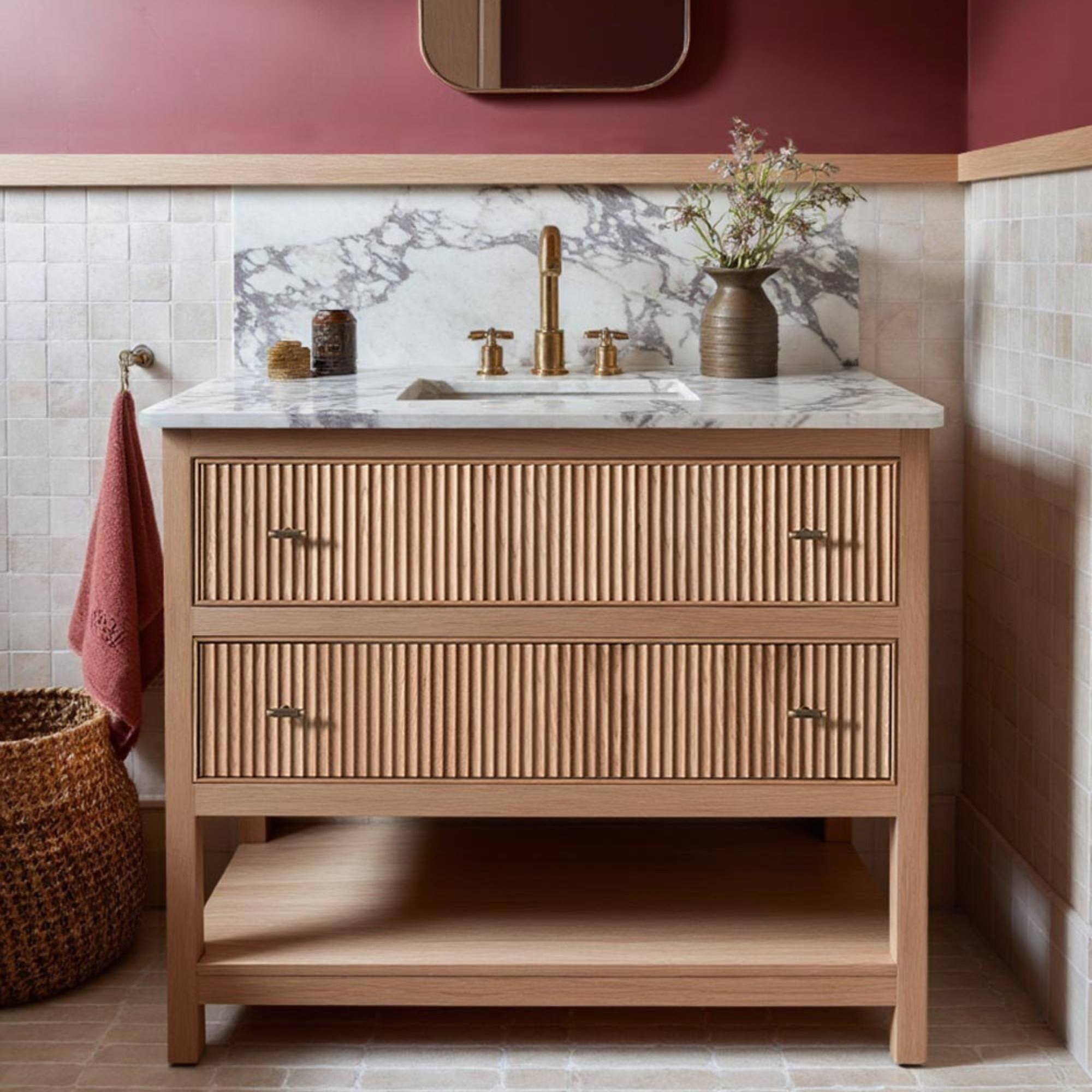 Noche Single Vanity Unit - Oak